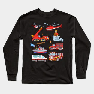 Firefighter Vehicles Firetruck Boat Ambulance Fireman Long Sleeve T-Shirt